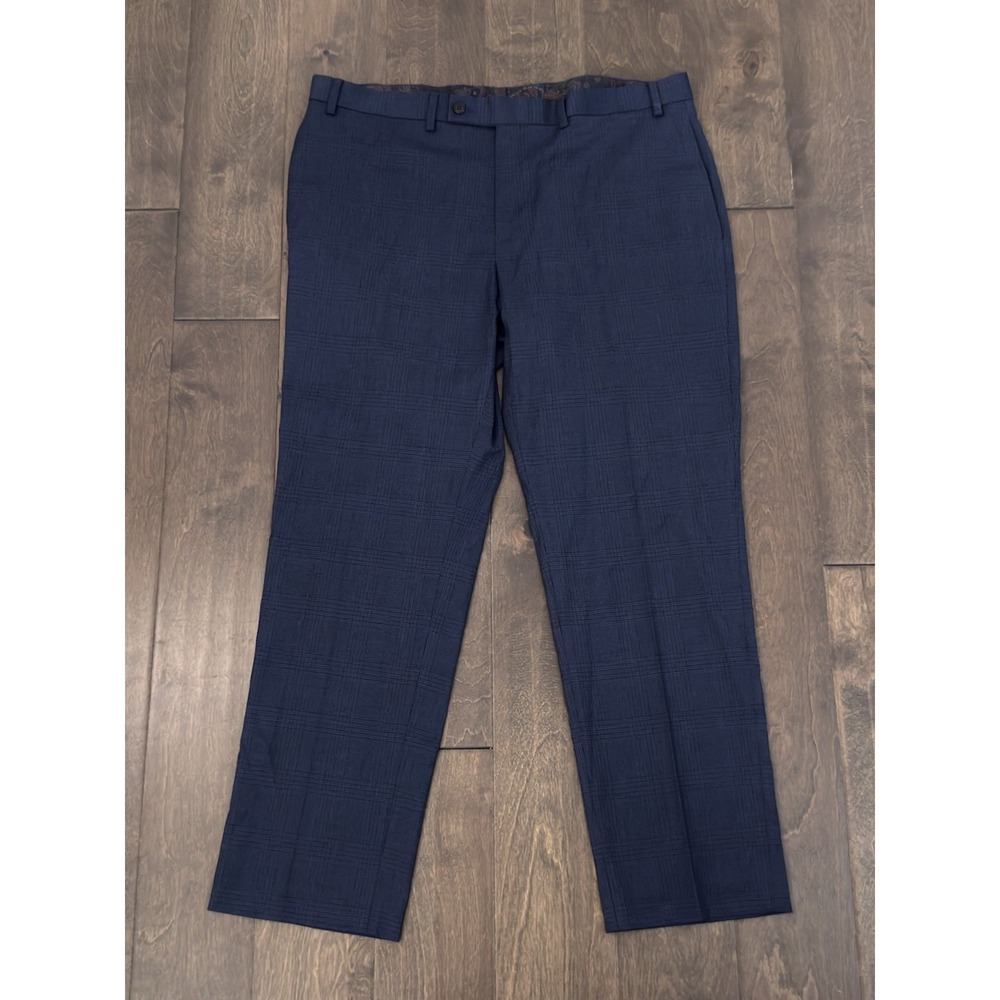Ralph Lauren Flat Front Dress Pants Mens Size 38X30 Blue Glen Plaid Straight Leg